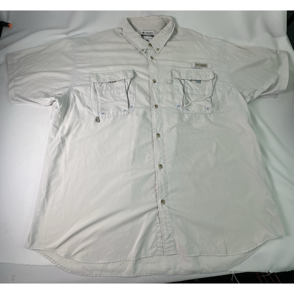 Beautiful Columbia PFG Omni-Shade Short Sleeve‎ Button Shirt 2XL Off-White